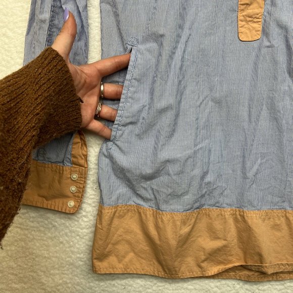 J. Crew | Pinstripe Tunic with Pockets and Tan Accents Long Sleeve Size XS - Picture 8 of 14